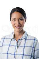 Smiling woman against white background