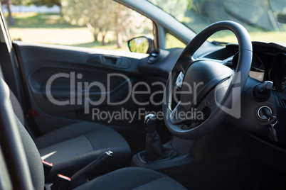 Car interior with steering wheel