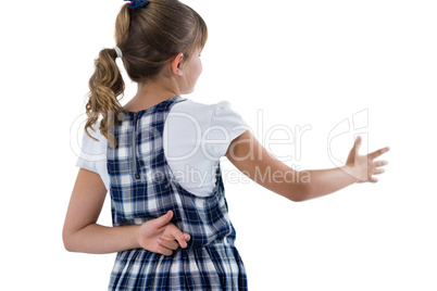 Girl offering handshake on white background