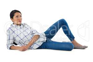 Woman relaxing on white background