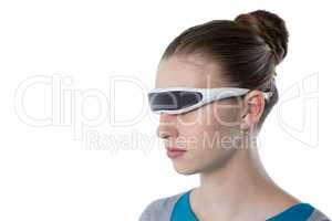 Teenage girl using virtual reality glasses