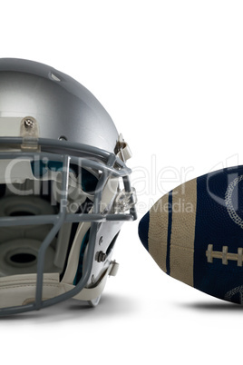 Close-up of ball and helmet