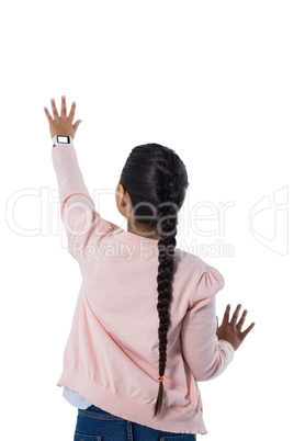 Girl gesturing against white background