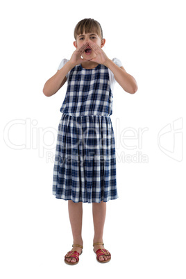 Cute girl shouting on white background