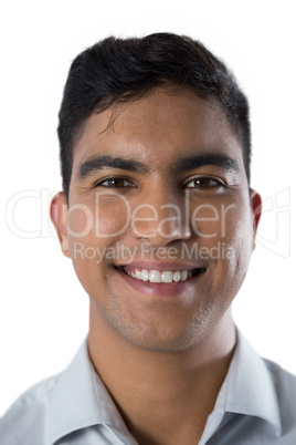 Happy man against white background