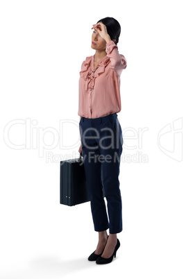 Female executive standing with briefcase