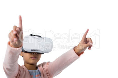 Girl gesturing while using virtual reality headset