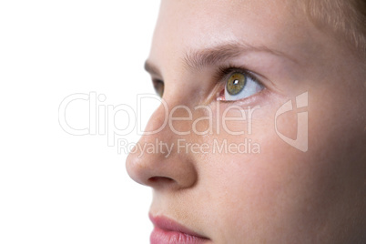 Teenage girl face against white background