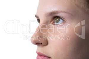 Teenage girl face against white background