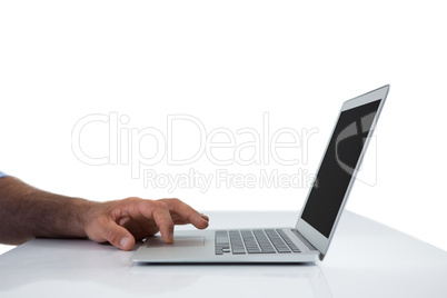 Male executive using laptop at desk