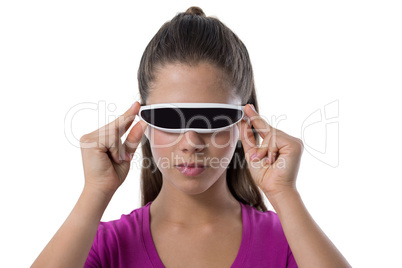 Teenage girl using virtual reality glasses