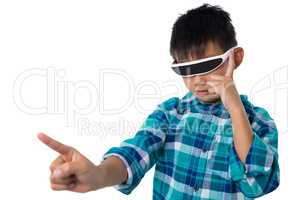 Boy using virtual reality glasses