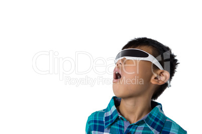 Boy using virtual reality glasses