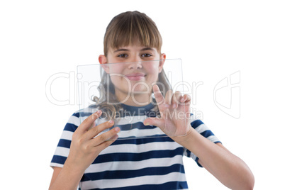 Portrait of girl using glass digital tablet