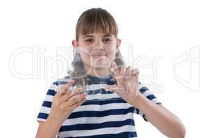 Portrait of girl using glass digital tablet