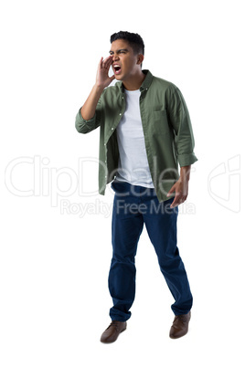 Man shouting on white background