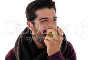 Close-up of man eating pears