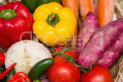 Fresh vegetables in wicker basket