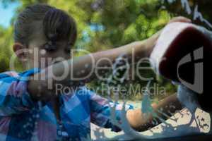 Teenage girl washing a car