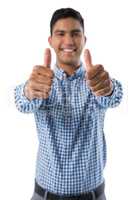 Portrait of happy man showing thumbs up