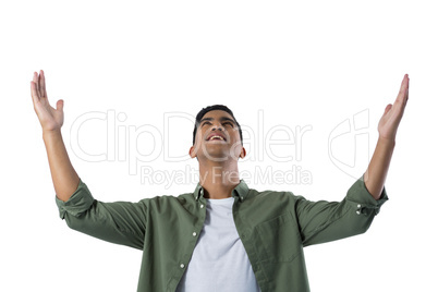 Man gesturing against white background Man gesturing against white background