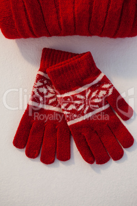 Overhead of wooly hat and gloves