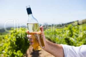 Vintner holding wine bottle