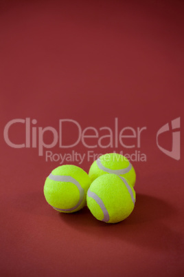 High angle view of three tennis balls