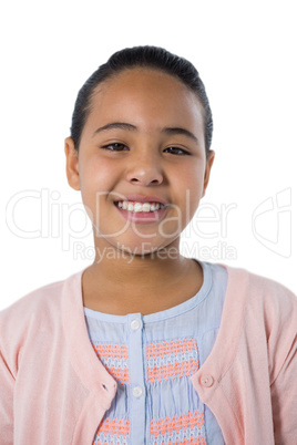 Girl standing against white background