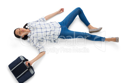 Woman lying on white background