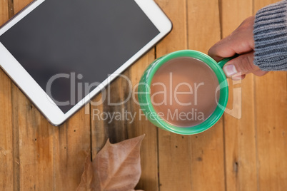 Hand of woman holding cup of coffee