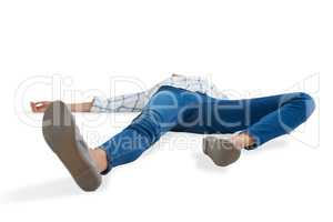 Woman lying on white background
