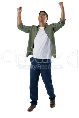 Man gesturing against white background