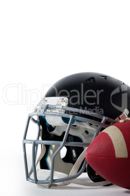 Close up of sports helmet with American football