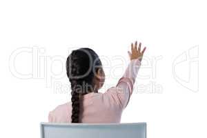 Girl gesturing against white background