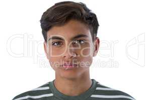 Teenage boy against white background