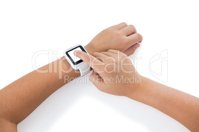 Close-up of girl hand using smartwatch