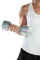 Cropped image of female rugby player lifting dumbbell