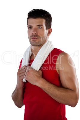 Sportsman with napkin looking away