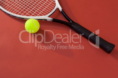 High angle view of tennis racket and ball