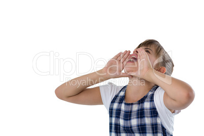 Girl shouting against white background