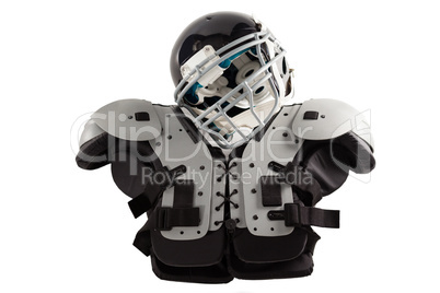 Close up of sports helmet on chest protector