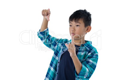 Boy forming a finger frame