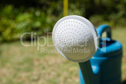 Close-up of watering can in garden