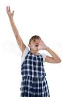 Girl shouting against white background