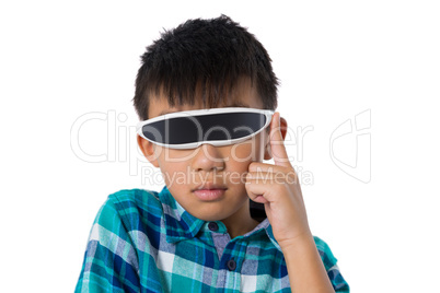 Boy using virtual reality glasses