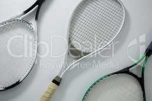 High angle view of metallic tennis rackets