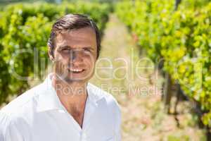 Portrait of smiling vintner standing in vineyard