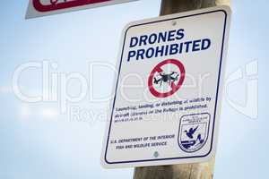 Jackson, WY, USA - July 16, 2017: Drones Prohibited Sign Near El