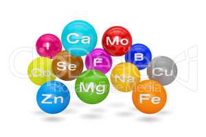 3d render of essential chemical minerals and microelements